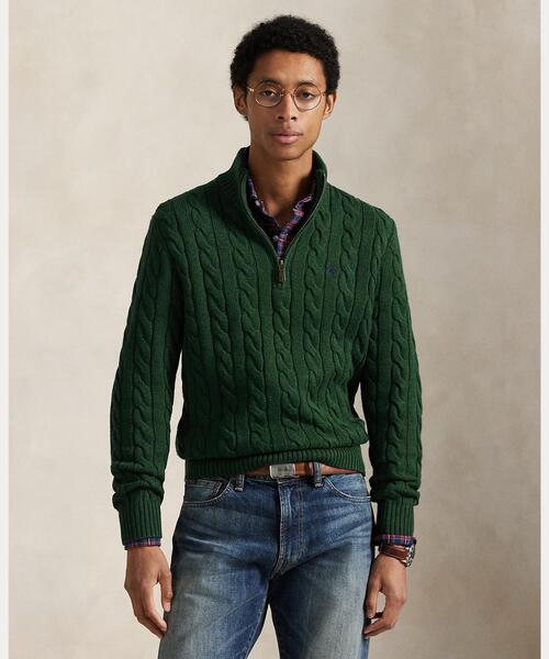 ケーブルニット コットン クォータージップ セーター（ニット