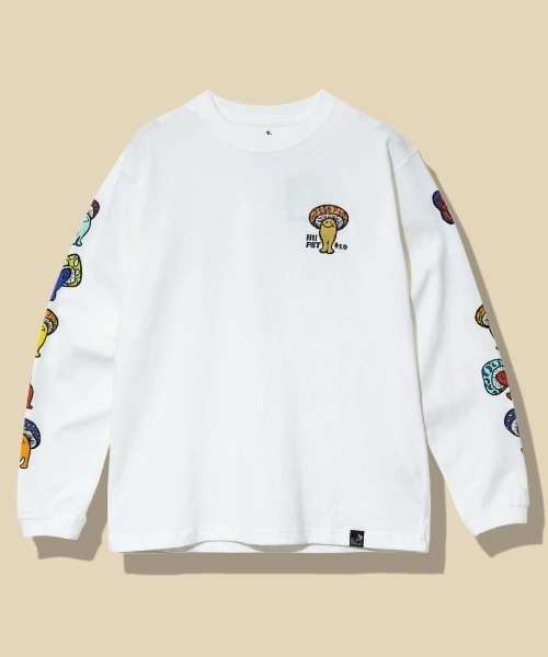 go slow caravan（ゴースローキャラバン）の「USA/C Hi!PSY!キノコ ロングスリーブ TEE（Tシャツ/カットソー・メンズ・ブルーグリーン/ブラック系その他2/ホワイト・X-LARGE/LARGE/MEDIUM）」の2枚目の写真