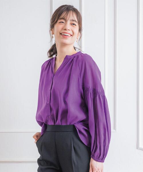 ITS'DEMO（イッツデモ）の「【手洗い可】シアーボリューム袖ブラウス（シャツ/ブラウス・レディース・ブルー/パープル系/ブラック・00）」の4枚目の写真