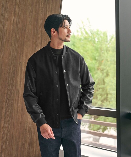 B&Y ブラックメルトン レザーライク スタジャン WEB限定 WARDROBE SMART】ブラックメルトン レザーライク