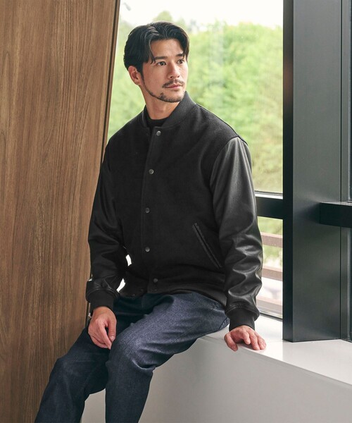 B&Y ブラックメルトン レザーライク スタジャン WARDROBE SMART】ブラックメルトン レザーライク スタジャン