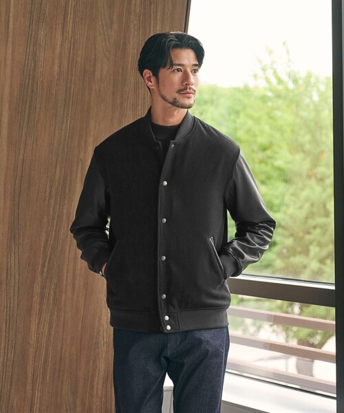 B&Y ブラックメルトン レザーライク スタジャン WARDROBE SMART】ブラックメルトン レザーライク スタジャン