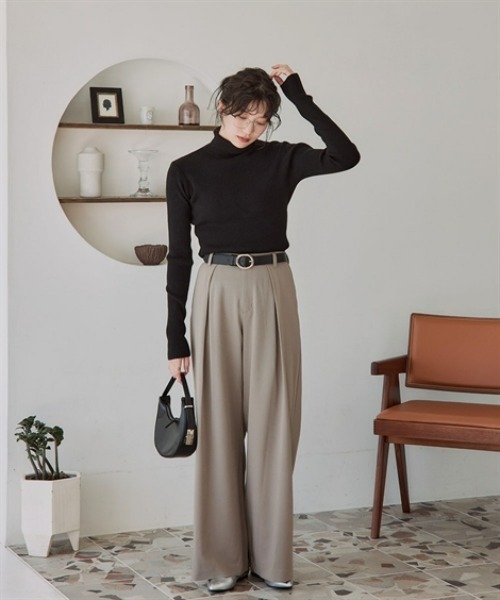slattgir(スラットジール)の「高身長 クロスタックワイドパンツ(トールサイズ)Essenave(その他パンツ・レディース・チャコールグレー/ブラック・TM/TL/TLL/T3L)」の3枚目の写真