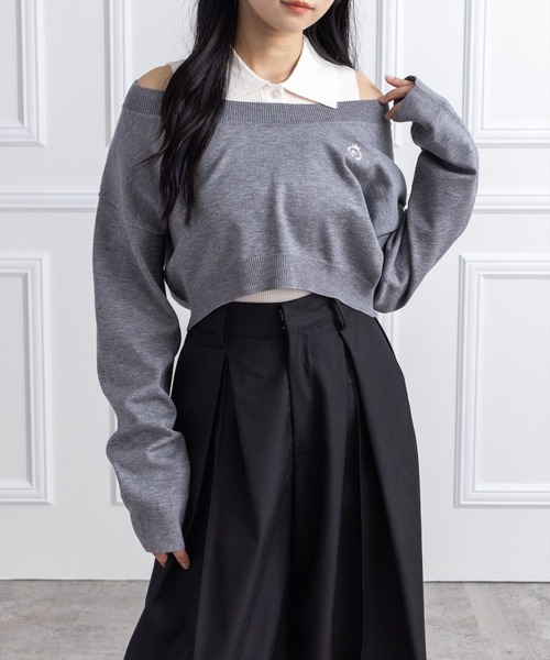 clear（クリア）の「2way刺繍入りアンサンブルニットトップス［大人 カジュアル 着回し力抜群］≪AW新作≫（ニット/セーター・レディース・ブラック/杢グレー/ピンク/ネイビー・F）」の2枚目の写真