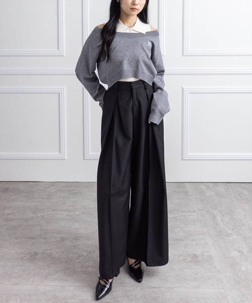 clear（クリア）の「2way刺繍入りアンサンブルニットトップス［大人 カジュアル 着回し力抜群］≪AW新作≫（ニット/セーター・レディース・ブラック/杢グレー/ピンク/ネイビー・F）」の7枚目の写真