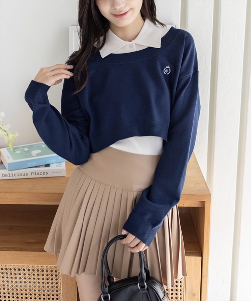 clear（クリア）の「2way刺繍入りアンサンブルニットトップス［大人 カジュアル 着回し力抜群］≪AW新作≫（ニット/セーター・レディース・ブラック/杢グレー/ピンク/ネイビー・F）」の8枚目の写真