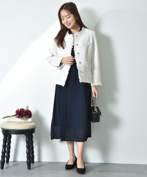 INTERPLANET（インタープラネット）の「シフォンジョーゼットプリーツワンピース（ワンピース・レディース・ライトベージュ/ネイビー・FREE）」の21枚目の写真