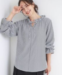 DRESKIP | 【S-LL/洗濯後しわになりにくい/吸水速乾/UV】大人フェミニンな装いに 襟フリルブラウス(シャツ/ブラウス)