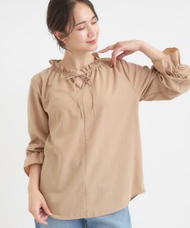 DRESKIP | 【S-LL/洗濯後しわになりにくい/吸水速乾/UV】大人フェミニンな装いに 襟フリルブラウス(シャツ/ブラウス)