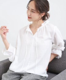 DRESKIP | 【S-LL/洗濯後しわになりにくい/吸水速乾/UV】大人フェミニンな装いに 襟フリルブラウス(シャツ/ブラウス)