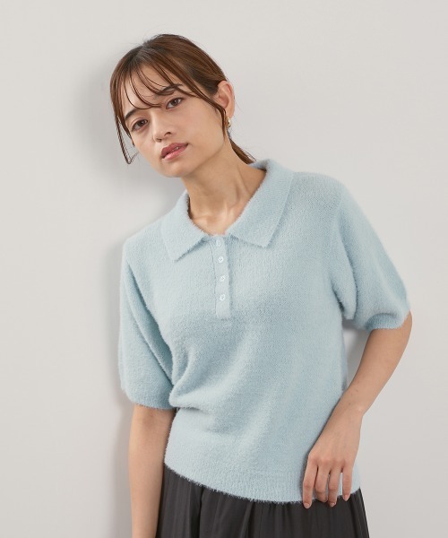 QUEENS COURT(クイーンズコート)の「シャギーヤーンポロニットトップス≪手洗い可能≫(ニット/セーター・レディース・アイボリー/ピンク/サックスブルー・M)」の3枚目の写真