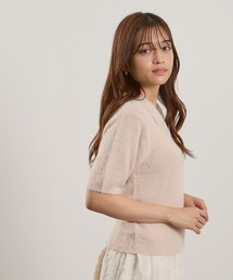 シャギーヤーンポロニットトップス≪手洗い可能≫