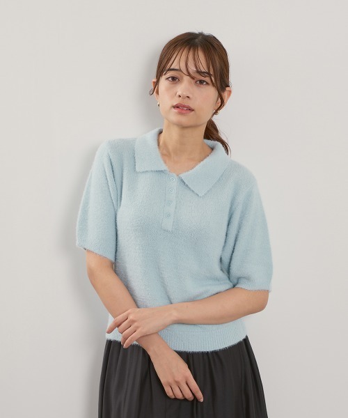 QUEENS COURT(クイーンズコート)の「シャギーヤーンポロニットトップス≪手洗い可能≫(ニット/セーター・レディース・アイボリー/ピンク/サックスブルー・M)」の4枚目の写真
