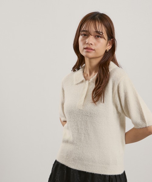QUEENS COURT(クイーンズコート)の「シャギーヤーンポロニットトップス≪手洗い可能≫(ニット/セーター・レディース・アイボリー/ピンク/サックスブルー・M)」の7枚目の写真