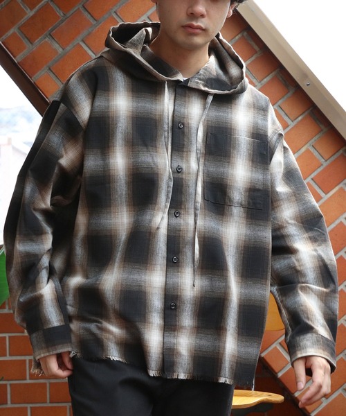 8(eight)(エイト)の「オーバーサイズフードシャツ(シャツ/ブラウス・メンズ・ブラック/ブルー/ブラウン・MEDIUM/LARGE)」の16枚目の写真