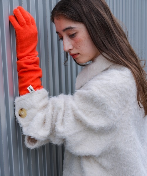 Bab（バブ）の「指穴ニットロングハンドウォーマー（手袋・レディース・ライトブルー/グレー/オレンジ/モカ・ONESIZE）」の4枚目の写真