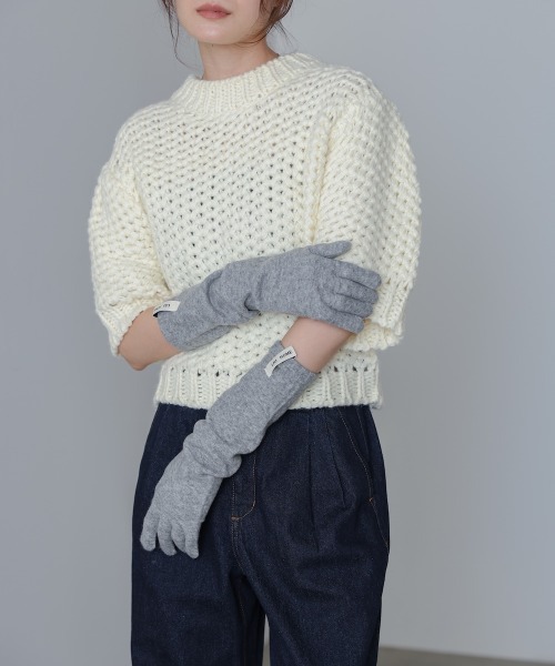 Bab（バブ）の「指穴ニットロングハンドウォーマー（手袋・レディース・ライトブルー/グレー/オレンジ/モカ・ONESIZE）」の6枚目の写真