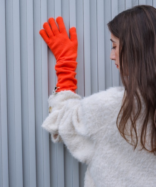 Bab（バブ）の「指穴ニットロングハンドウォーマー（手袋・レディース・ライトブルー/グレー/オレンジ/モカ・ONESIZE）」の9枚目の写真