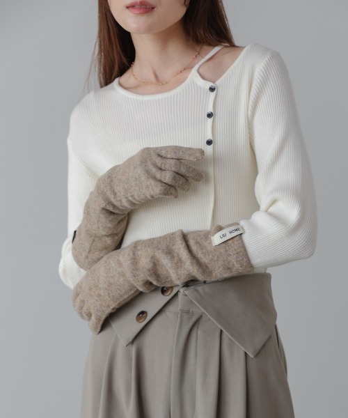 Bab（バブ）の「指穴ニットロングハンドウォーマー（手袋・レディース・ライトブルー/グレー/オレンジ/モカ・ONESIZE）」の14枚目の写真