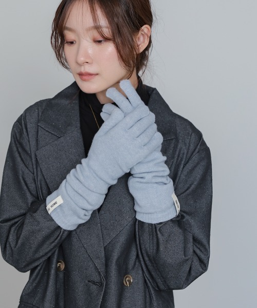 Bab（バブ）の「指穴ニットロングハンドウォーマー（手袋・レディース・ライトブルー/グレー/オレンジ/モカ・ONESIZE）」の17枚目の写真