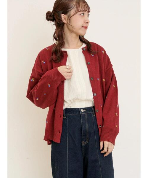 Samansa Mos2（サマンサ モスモス）の「花柄総刺繍ニットカーディガン（カーディガン/ボレロ・レディース・ボルドー/キナリ/ブラック/オレンジ・F）」の3枚目の写真