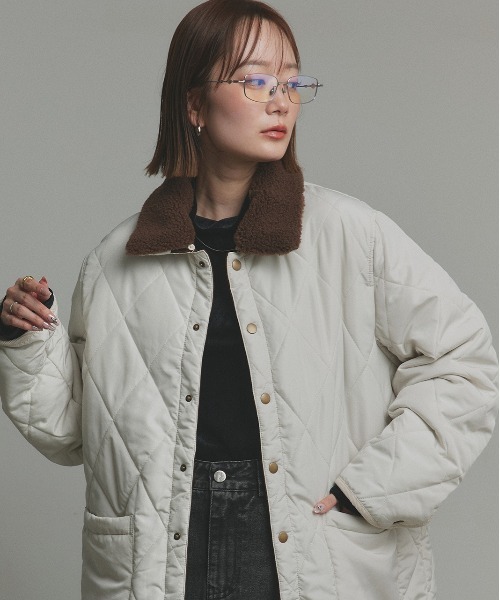 ad thie(アドティエ)の「バイカラー パデット キルトブルゾン(カバーオール・レディース・ブラック/ライトブルー/カーキ/ネイビー/アイボリー・FREE)」の3枚目の写真