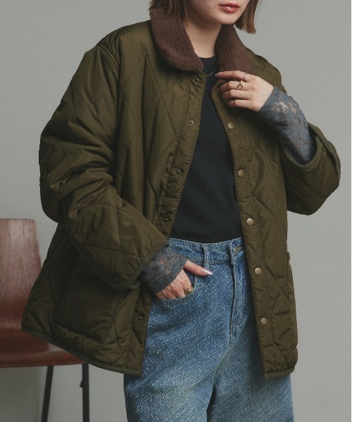 ad thie(アドティエ)の「バイカラー パデット キルトブルゾン(カバーオール・レディース・ブラック/ライトブルー/カーキ/ネイビー/アイボリー・FREE)」の6枚目の写真