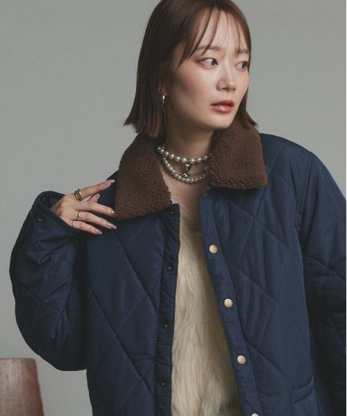 ad thie(アドティエ)の「バイカラー パデット キルトブルゾン(カバーオール・レディース・ブラック/ライトブルー/カーキ/ネイビー/アイボリー・FREE)」の20枚目の写真