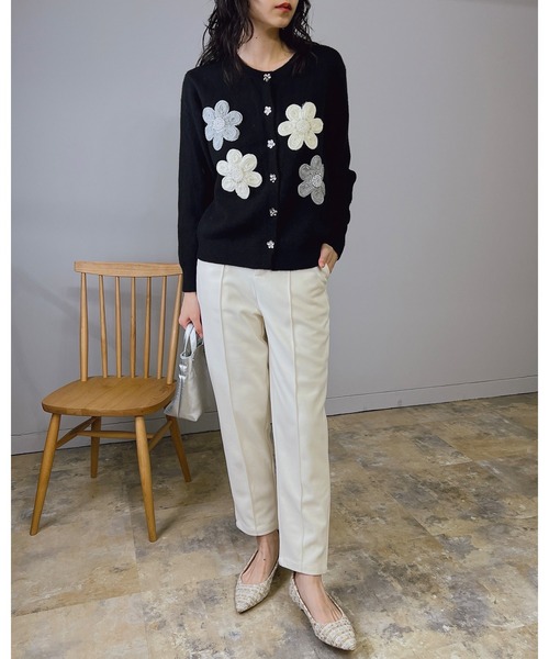 フラワーモチーフ付き ニットカーディガン（カーディガン/ボレロ