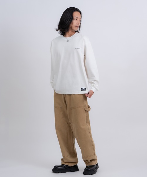 ホワイト 長袖 スウェット Tシャツ アディダス エッセンシャルズ プラス ルーズフィット スモールロゴ