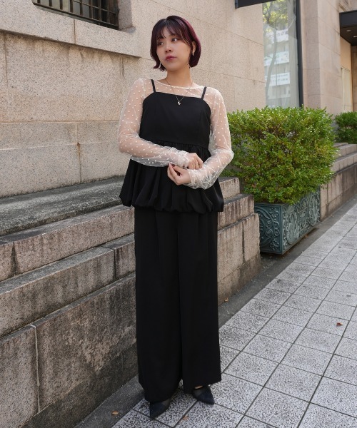 Jolie et Jolie（ジョリーエジョリー）の「シアードットトップス&バルーンキャミセットアップドレス（パンツドレス・レディース・モカ/ブラック×ベージュ/ブラック×ブラック・LL/M/L）」の3枚目の写真