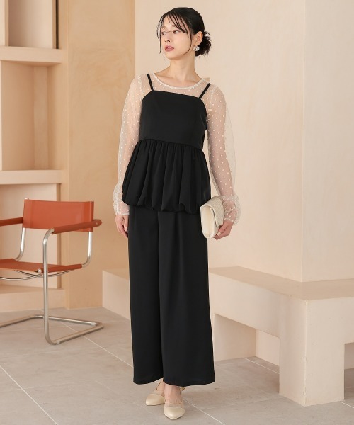 Jolie et Jolie（ジョリーエジョリー）の「シアードットトップス&バルーンキャミセットアップドレス（パンツドレス・レディース・モカ/ブラック×ベージュ/ブラック×ブラック・LL/M/L）」の20枚目の写真