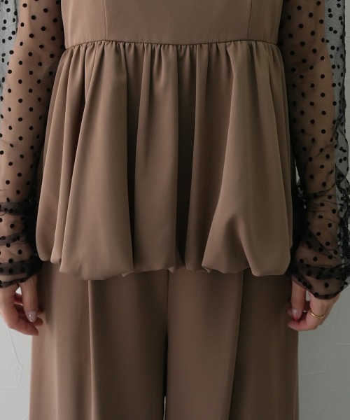 Jolie et Jolie（ジョリーエジョリー）の「シアードットトップス&バルーンキャミセットアップドレス（パンツドレス・レディース・モカ/ブラック×ベージュ/ブラック×ブラック・LL/M/L）」の18枚目の写真