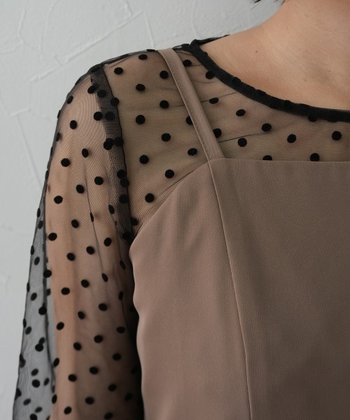 Jolie et Jolie（ジョリーエジョリー）の「シアードットトップス&バルーンキャミセットアップドレス（パンツドレス・レディース・モカ/ブラック×ベージュ/ブラック×ブラック・LL/M/L）」の4枚目の写真