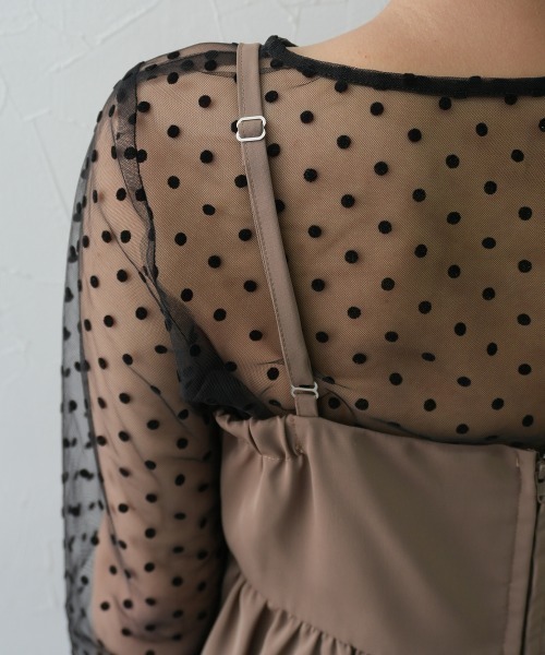 Jolie et Jolie（ジョリーエジョリー）の「シアードットトップス&バルーンキャミセットアップドレス（パンツドレス・レディース・モカ/ブラック×ベージュ/ブラック×ブラック・LL/M/L）」の5枚目の写真