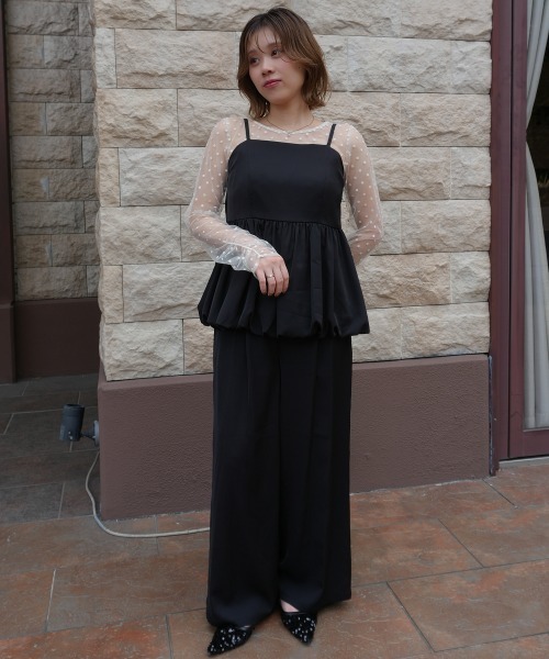 Jolie et Jolie（ジョリーエジョリー）の「シアードットトップス&バルーンキャミセットアップドレス（パンツドレス・レディース・モカ/ブラック×ベージュ/ブラック×ブラック・LL/M/L）」の21枚目の写真