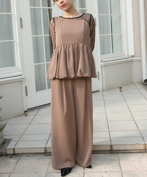 Jolie et Jolie（ジョリーエジョリー）の「シアードットトップス&バルーンキャミセットアップドレス（パンツドレス・レディース・モカ/ブラック×ベージュ/ブラック×ブラック・LL/M/L）」の22枚目の写真