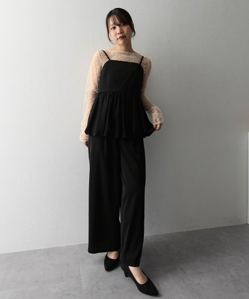 Jolie et Jolie（ジョリーエジョリー）の「シアードットトップス&バルーンキャミセットアップドレス（パンツドレス・レディース・モカ/ブラック×ベージュ/ブラック×ブラック・LL/M/L）」の13枚目の写真