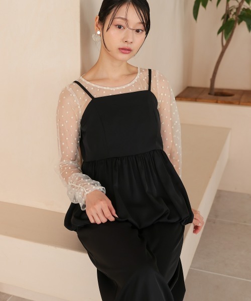 Jolie et Jolie（ジョリーエジョリー）の「シアードットトップス&バルーンキャミセットアップドレス（パンツドレス・レディース・モカ/ブラック×ベージュ/ブラック×ブラック・LL/M/L）」の19枚目の写真