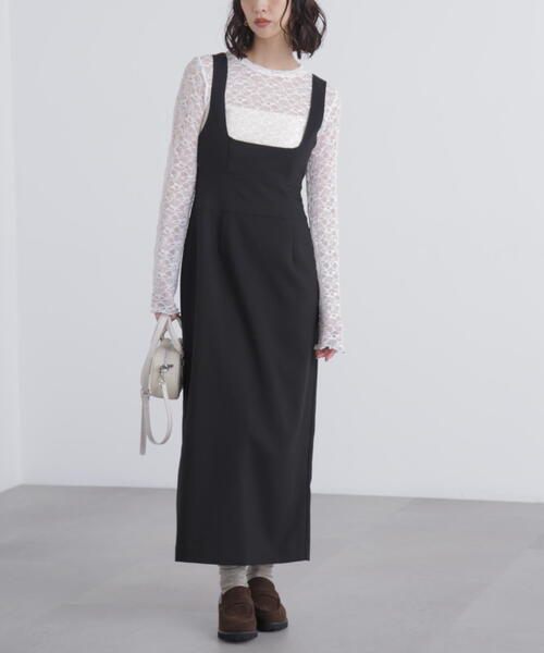 FREE'S MART（フリーズマート）の「◆スクープネックマキシジャンパースカート（ワンピース・レディース・グレー/ブラック・SMALL/MEDIUM）」の2枚目の写真