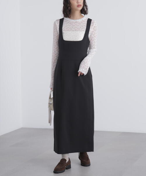 FREE'S MART（フリーズマート）の「◆スクープネックマキシジャンパースカート（ワンピース・レディース・グレー/ブラック・SMALL/MEDIUM）」の4枚目の写真