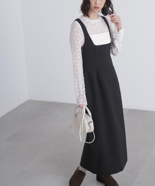 FREE'S MART（フリーズマート）の「◆スクープネックマキシジャンパースカート（ワンピース・レディース・グレー/ブラック・SMALL/MEDIUM）」の5枚目の写真