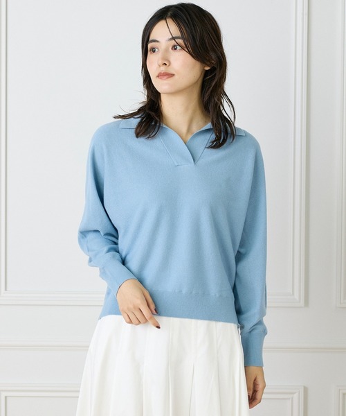 INED（イネド）の「ウルトラエクストラファインウール ポロ衿ドルマンニット（ニット/セーター・レディース・ブラック/サックスブルー/グレイッシュベージュ/レッド系その他・9号）」の4枚目の写真