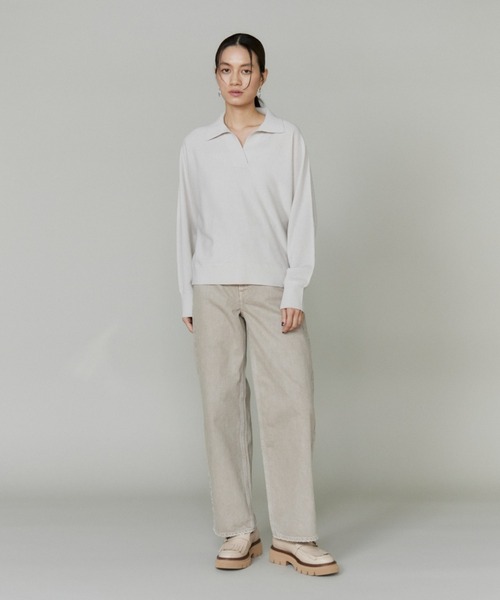 INED（イネド）の「ウルトラエクストラファインウール ポロ衿ドルマンニット（ニット/セーター・レディース・ブラック/サックスブルー/グレイッシュベージュ/レッド系その他・9号）」の5枚目の写真