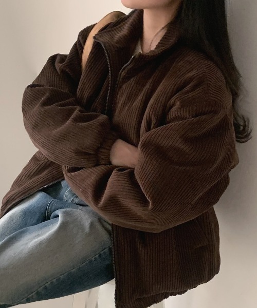 emi+（エミプラス）の「コーヂュロイ中綿ブルゾン（ブルゾン・レディース・ブラック/モカ・FREE）」の3枚目の写真