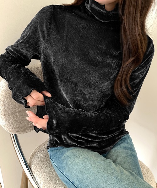 by LEGNA(バイレグナ)の「シアーフロッキーベロア見えメロートップス(Tシャツ/カットソー・レディース・ブラック/ベージュ/ダークグレー/ホワイト/ブラウン・MEDIUM/LARGE)」の6枚目の写真