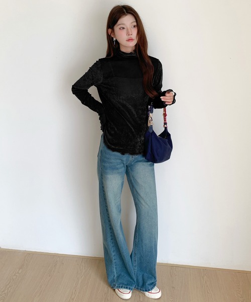 by LEGNA(バイレグナ)の「シアーフロッキーベロア見えメロートップス(Tシャツ/カットソー・レディース・ブラック/ベージュ/ダークグレー/ホワイト/ブラウン・MEDIUM/LARGE)」の8枚目の写真
