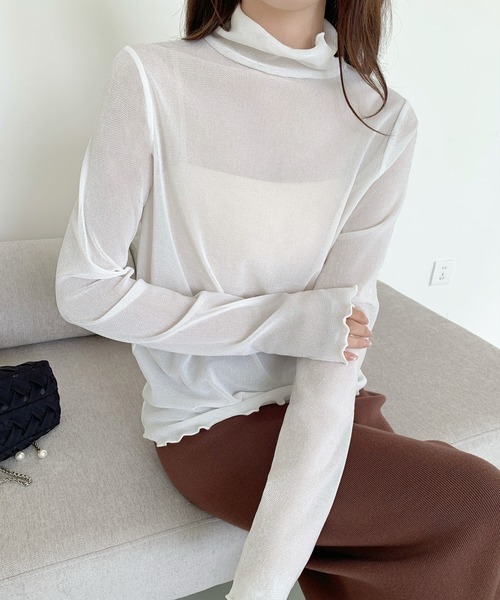 by LEGNA(バイレグナ)の「シアーフロッキーベロア見えメロートップス(Tシャツ/カットソー・レディース・ブラック/ベージュ/ダークグレー/ホワイト/ブラウン・MEDIUM/LARGE)」の14枚目の写真