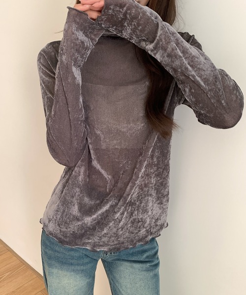 by LEGNA(バイレグナ)の「シアーフロッキーベロア見えメロートップス(Tシャツ/カットソー・レディース・ブラック/ベージュ/ダークグレー/ホワイト/ブラウン・MEDIUM/LARGE)」の19枚目の写真