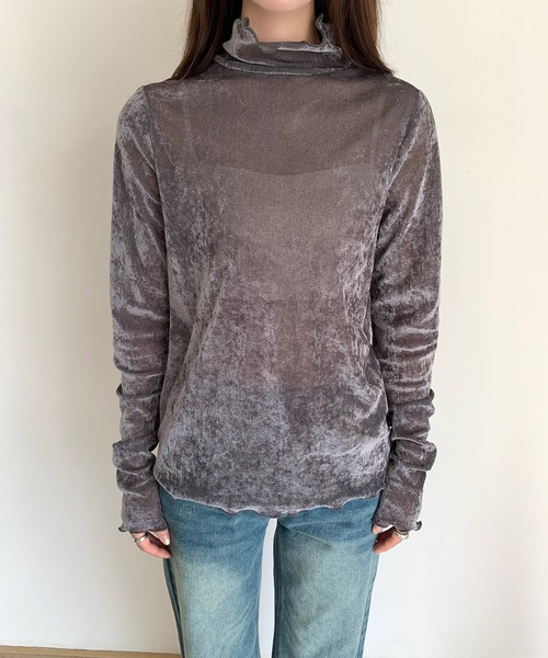 by LEGNA(バイレグナ)の「シアーフロッキーベロア見えメロートップス(Tシャツ/カットソー・レディース・ブラック/ベージュ/ダークグレー/ホワイト/ブラウン・MEDIUM/LARGE)」の21枚目の写真